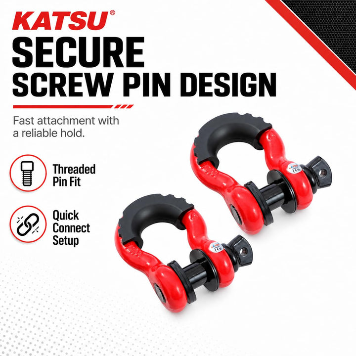 KATSU Tools 2er-Pack 3/4 Zoll D-Ring-Schäkel, 4,75 Tonnen (9500 lbs) Tragkraft, robuste verzinkte Ab
