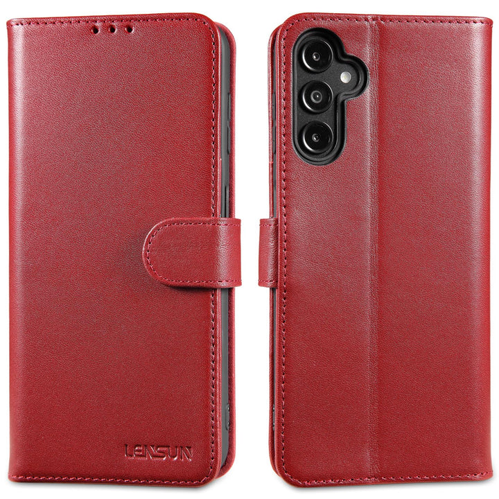 LENSUN Hülle Echtleder für Samsung Galaxy A14, Handyhülle [Echtes Leder][Magnetverschluss][RFID Bloc