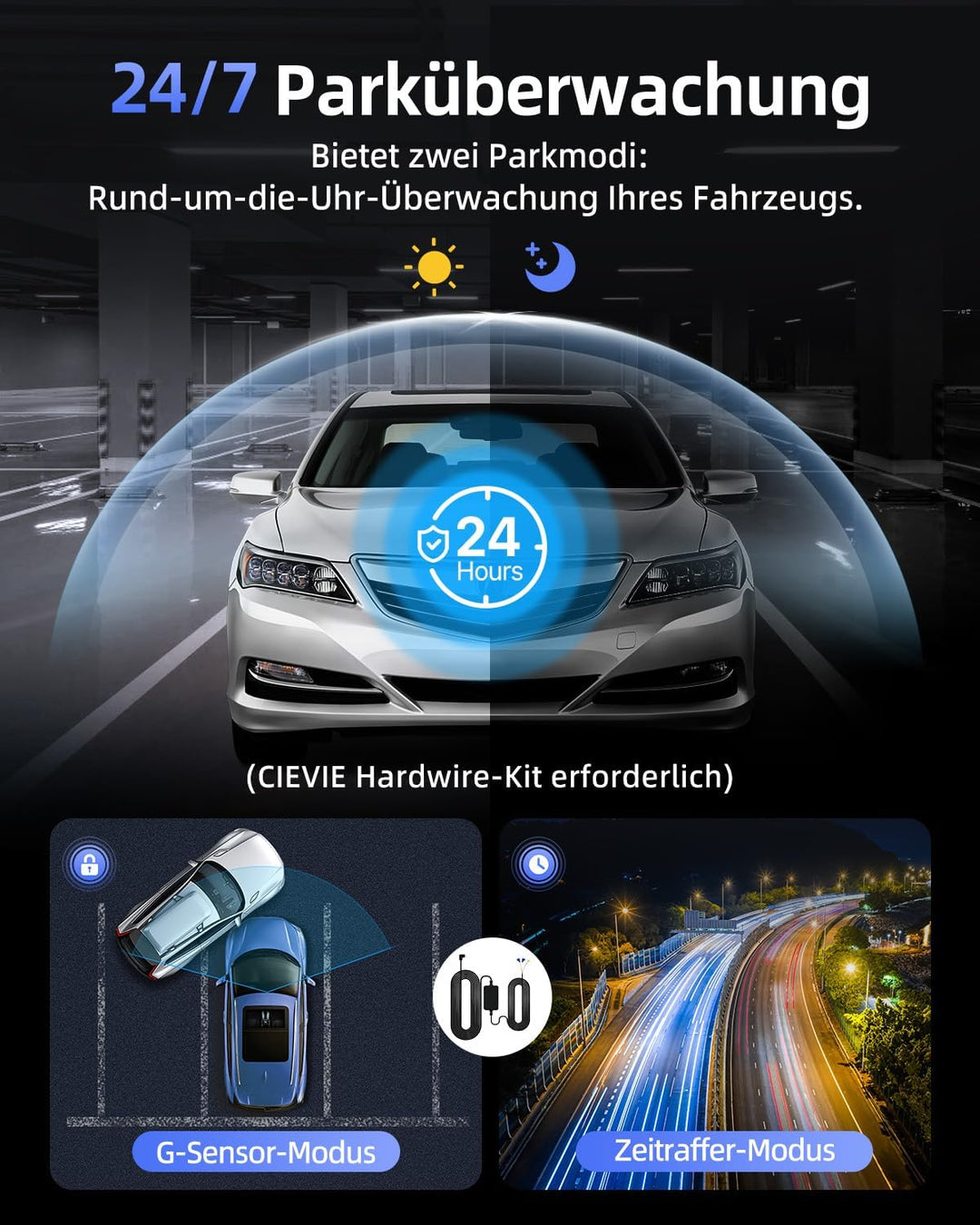 CIEVIE Dashcam Auto Vorne 4K, 1,5" IPS Display & 5G WiFi & 64GB Karte, 360° Drehbar Mini Dash Cam, A