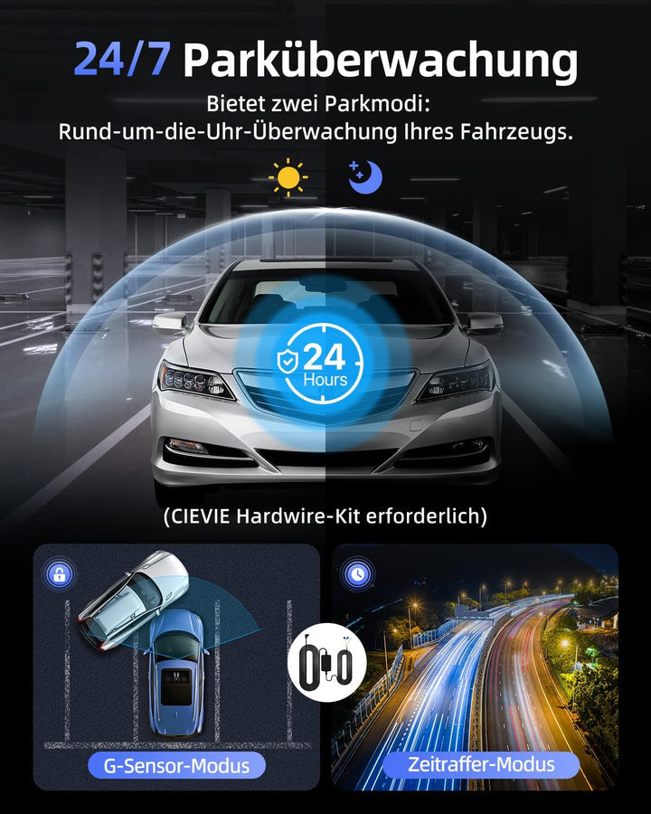 CIEVIE Dashcam Auto Vorne 4K, 1,5" IPS Display & 5G WiFi & 64GB Karte, 360° Drehbar Mini Dash Cam, A