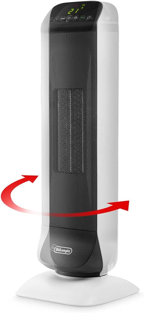 De'Longhi Turm-Keramik-Heizlüfter, Schnellheizung mit 2 Leistungsstufen, Fernbedienung, 24h-Timer, E