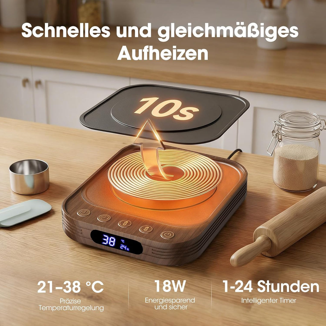 MQUPIN Sauerteig Starter Wärmer, 21-38°C Präzise 1°C Thermostat Sauerteigwärmer, Warmhalteplatte für