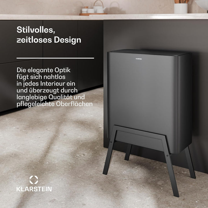 Klarstein Yuma Mülleimer - 30L Abfalleimer mit Geruchsfilter, Druckknopf, Herausnehmbarer Inneneimer