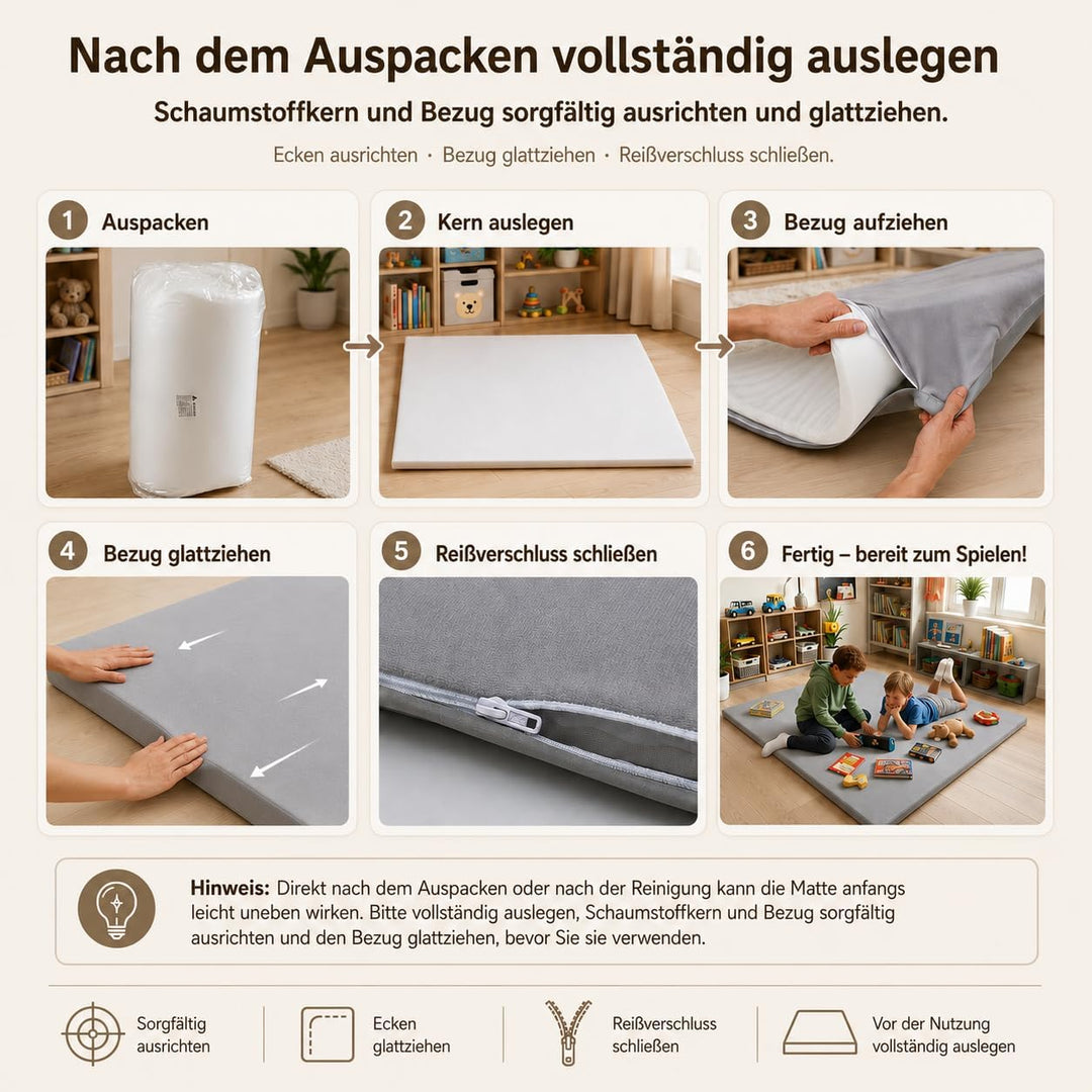 jxgzyy Krabbelmatte Baby 127 × 127 cm, 3 cm dick | Abwischbare PU-Seite und ultraweiche Kurzplüschse