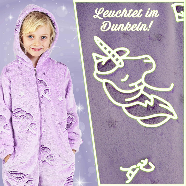 Jumpsuit Kinder Einteiler Fleece Overall Onesie Kinder Mädchen Jungen 4-14 Jahre, Lila