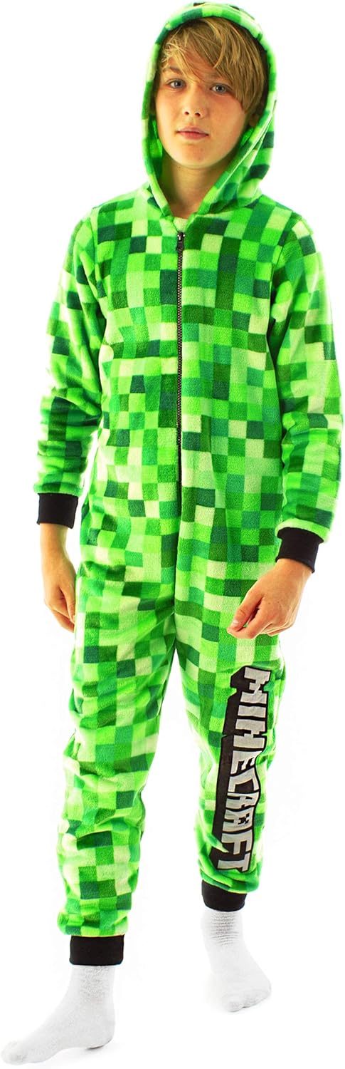 Minecraft Onesie Pixelated Creeper Sleepsuit Gamer Geschenk für Jungen 8-9 Jahre