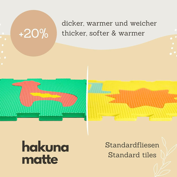 Attraktive Puzzlematte Baby 1,2x0,9m Safari Tiere – 12 Platten à 30x30cm – 20% dickere & weichere Sp