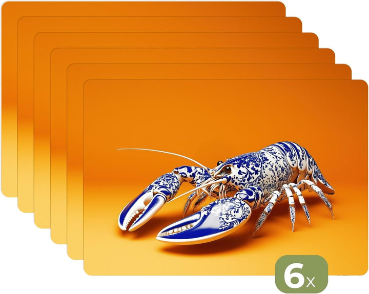 KitchenYeah© Platzsets Abwaschbar 6-Teilig Tischsets Platzdeckchen Platzset Hummer - Delfter Blau, H