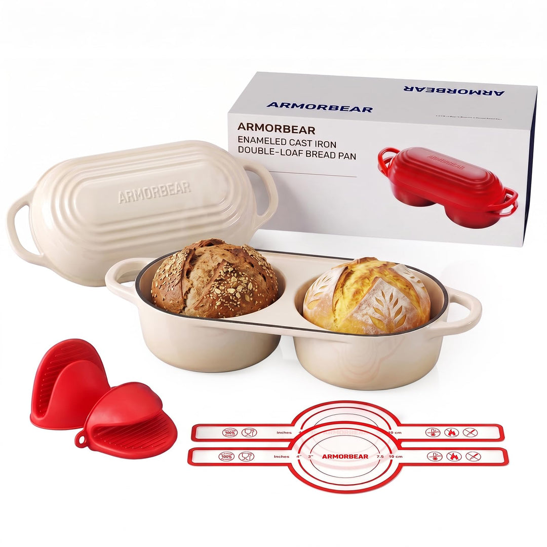 Emaillierter Gusseisen-Brottopf, Doppel-Laib Brotbacktopf mit Deckel, Dutch Oven für Sauerteigbrot,