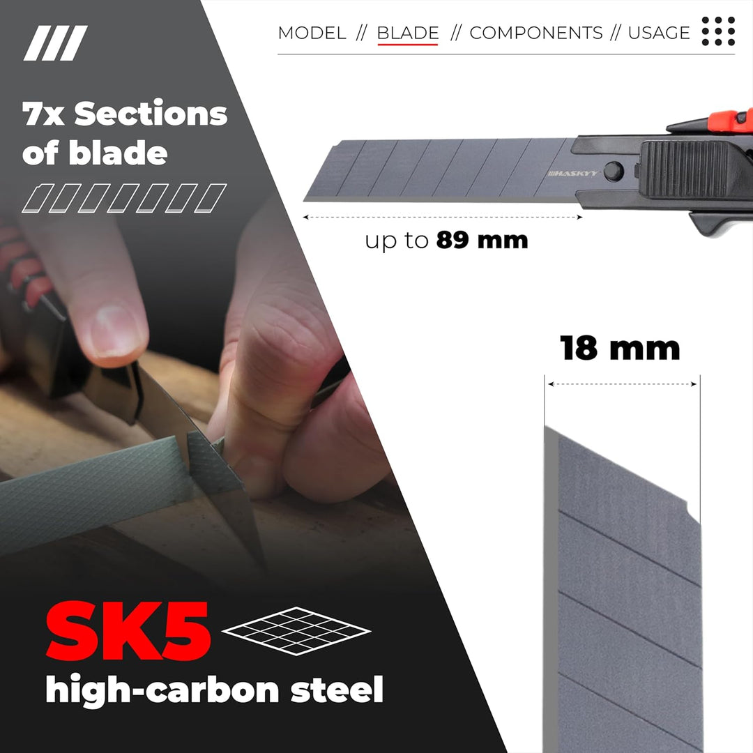 HASKYY Cuttermesser Teppichmesser Universal Professional Set 5x Cutter Messer 18mm mit Extra scharfe