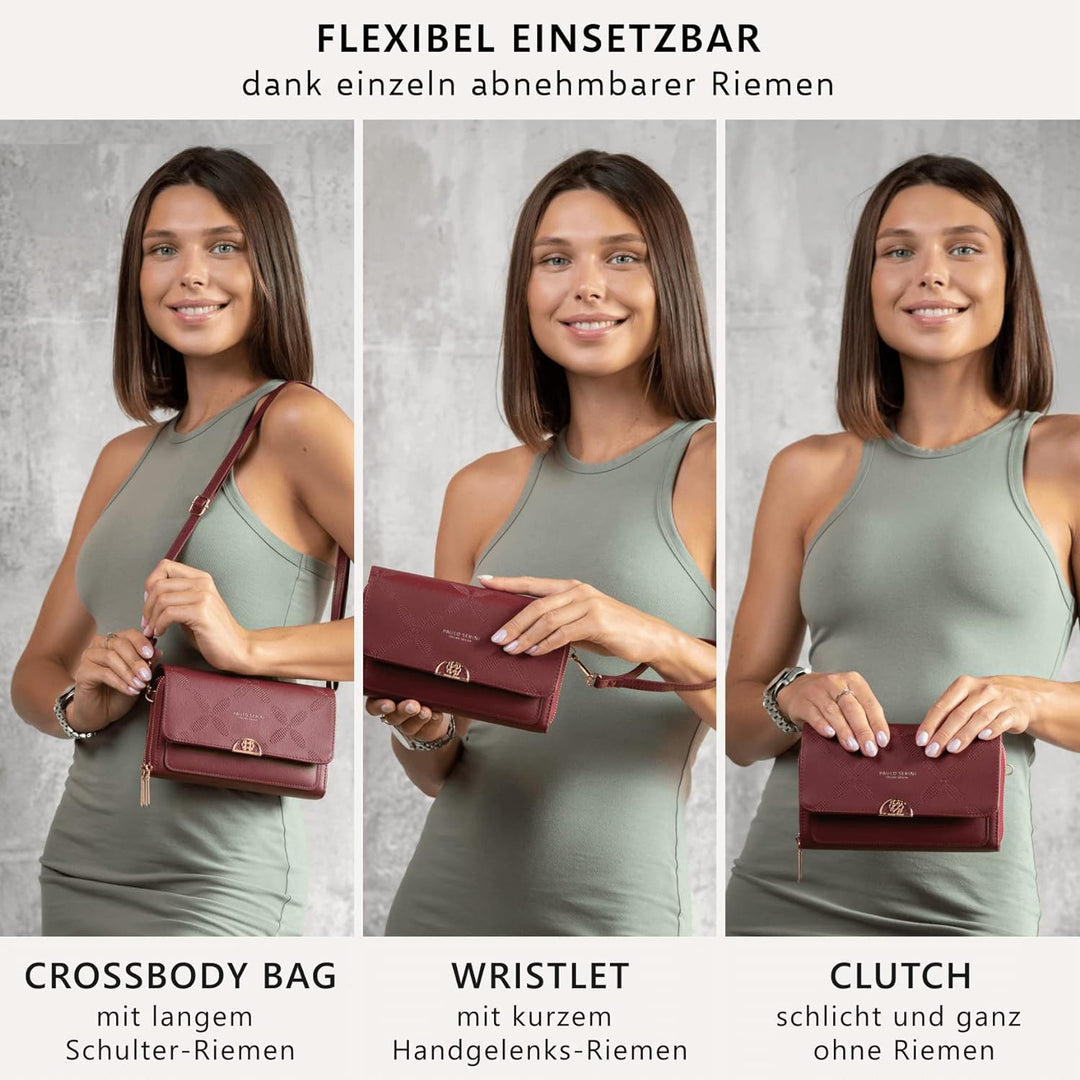 PAULO SERINI® Umhängetasche Damen | Handytasche zum Umhängen aus 100% veganem Leder | Handtasche Dam