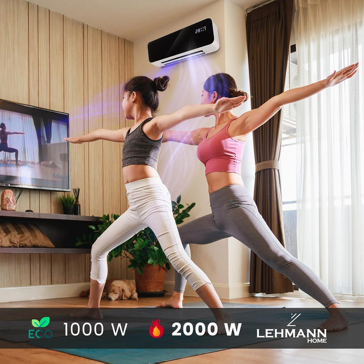 Lehmann LHOHH-2013A Wandheizlüfter mit 2 Leistungsstufen 1000/2000 W | Wand Heizlüfter mit Wi-Fi, Fe