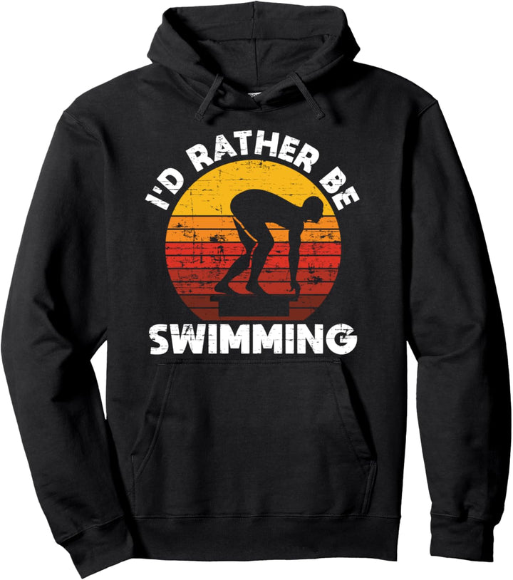 Ich würde lieber Schwimmen Wassersport Retro Schwimmer Pullover Hoodie