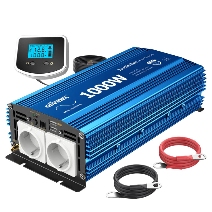 GIANDEL 1000W Wechselrichter Reiner Sinus 12V auf 230V KFZ Spannungswandler Power Inverter mit LCD-B