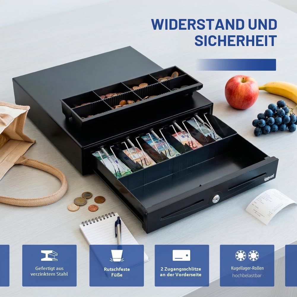 iggual - Geldkassette Abschliessbar IRON - 70 | Kassenschublade mit automatischer oder manueller Öff