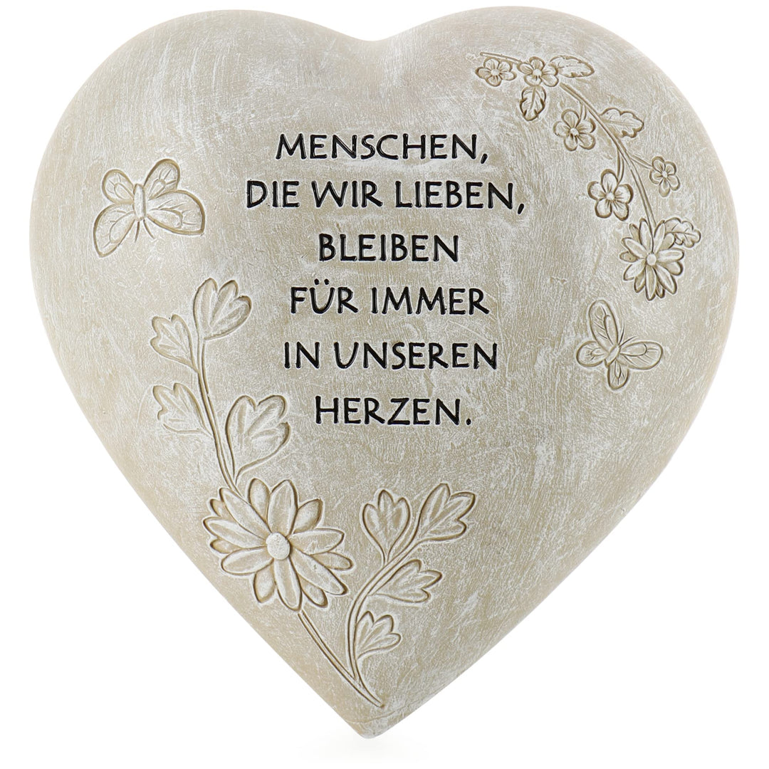 com-four® Grab-Dekoration in Herz-Form - verzierter Trauerstein mit Gedenkspruch - Gedenkstein mit A