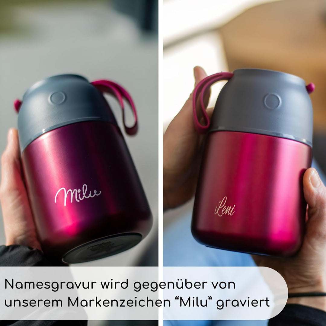 Milu® Thermobehälter mit Gravur 650ml personalisiert - Valentinstagsgeschenk für Frauen & Männer I G