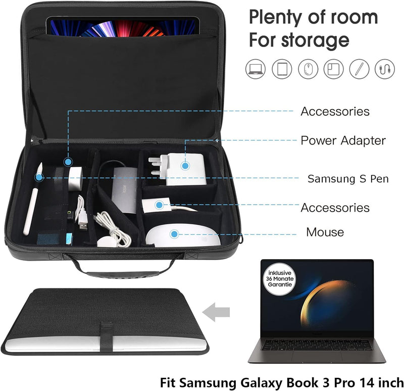 Smatree Hartschalen Laptoptasche Kompatibel mit Samsung Galaxy Book 3 Pro 14zoll, Laptop-Tragetasche