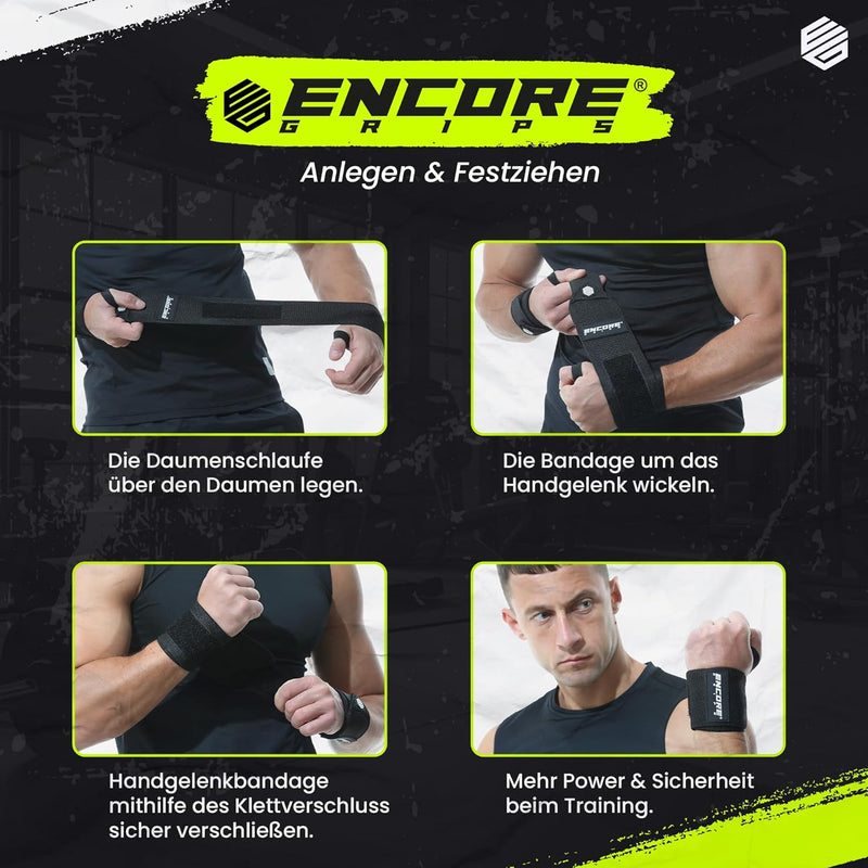 Encore Grips® Handgelenk Bandagen für Bodybuilding, Kraftsport, Crossfit, krafttraining Bandage, Han