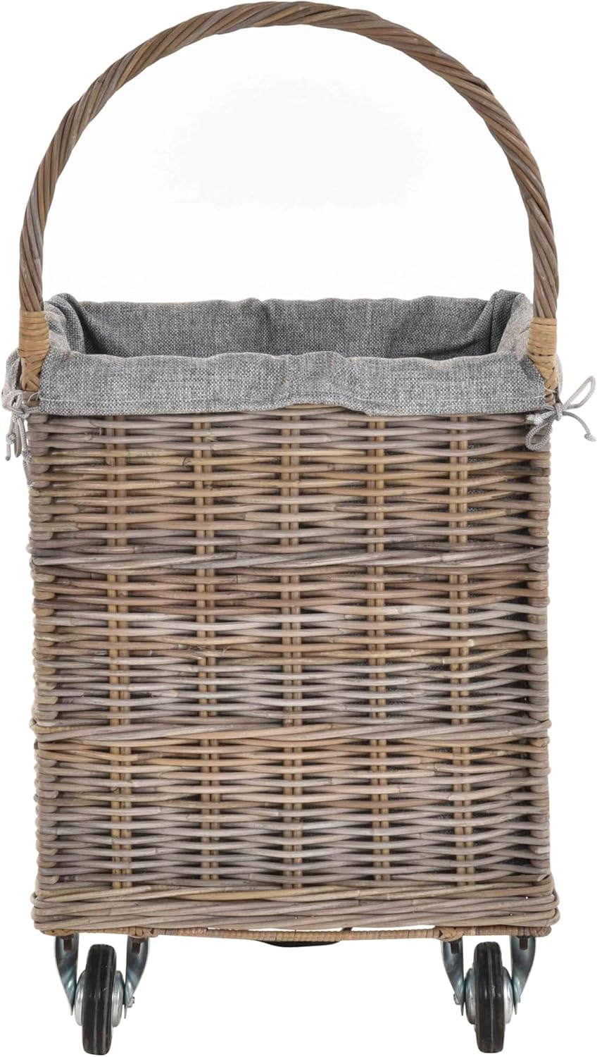 Holzwagen/Kaminholzwagen aus Rattan-Naturrohr/stabiler Eisenrahmen / 48x38x95 mit Stoffinlett