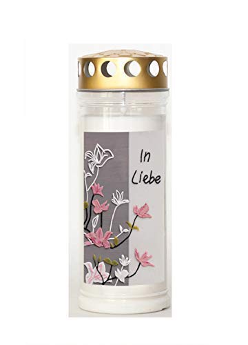 St. Jakob´s Motivkerzen - Grabkerzen in weiss mit Golddeckel - Motiv und Spruch In Liebe - 24 STÜCK