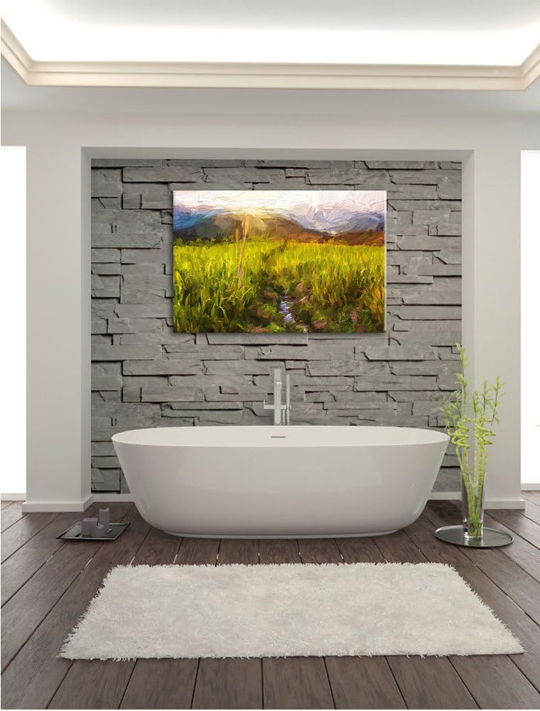 Pixxprint Reisfeld Plantage in Asien Kunst Pinsel Effekt, Format: 100x70 auf Leinwand, 100x70