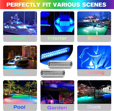 Greluma 2 Stk 42 LEDs Boots Unterwasser LED Leuchten, Marine Pontons Unterwasser Boots Heckleuchte,