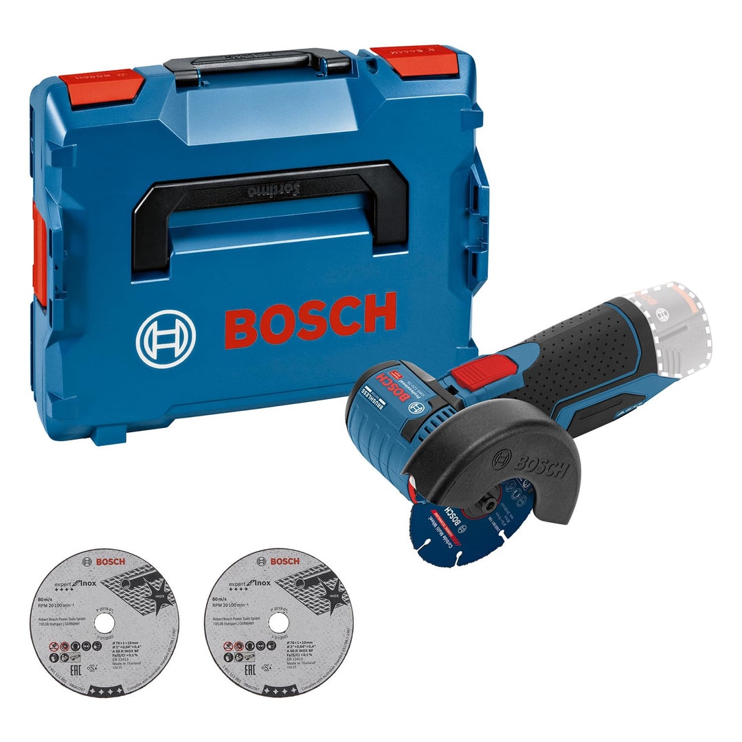 Bosch Professional 12V System Akku Winkelschleifer GWS 12V-76 (inkl. 2x Trennscheibe Expert for Inox