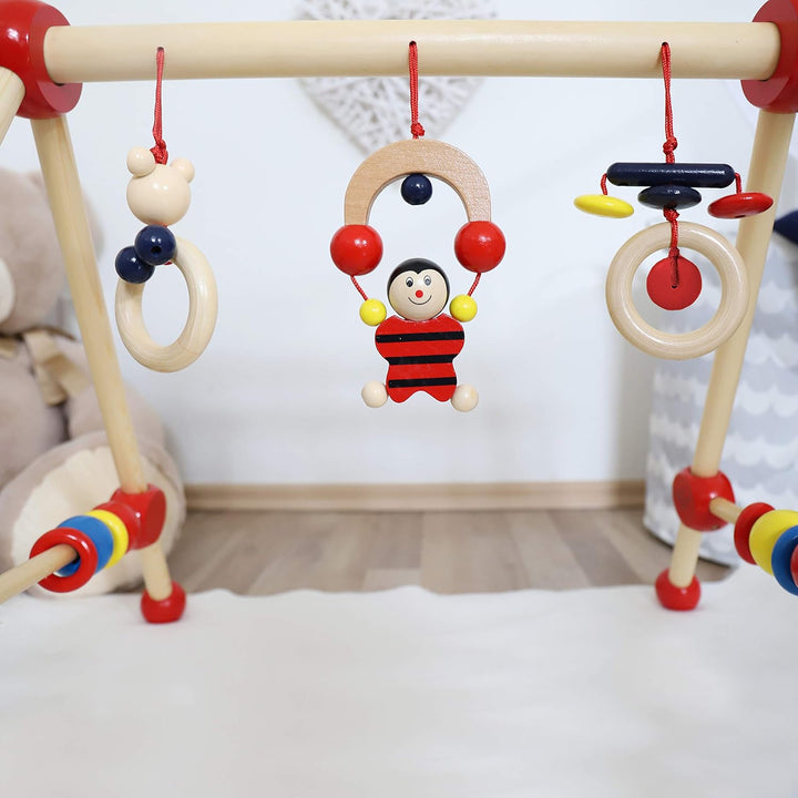 Bieco Spieltrapez | Spielbogen Baby Holz mit Figuren & Kugeln | Spielebogen Holz Baby | Spieltrapez