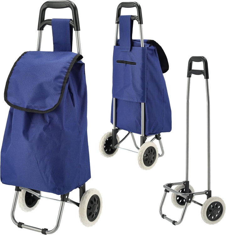 Einkaufstrolley blau | Volumen 45L 40x92x20cm Polyester Metallgestell | Einkaufswagen auf Rollen | R