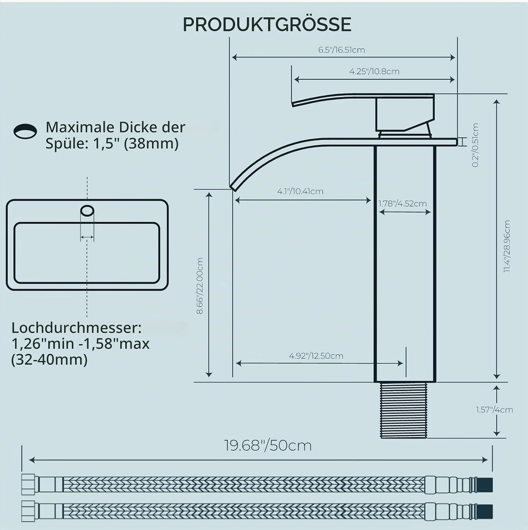 FORIOUS Wasserhahn Bad Schwarz,Wasserfall Waschtischarmatur Einhandmischer Armatur Waschbecken mit A