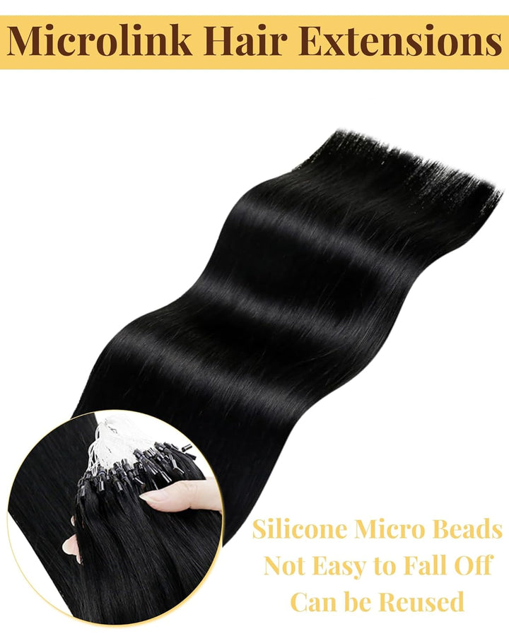 Hetto Microring Extensions Echthaar Schwarz 55CM Haarverlängerung Micro Loop Extensions Remy Extensi