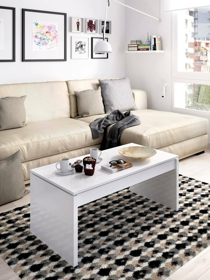 Dmora Cuar, Wohnzimmer Zeitschriftenhalter mit Stauraum, Couchtisch erhöht, 102x50h43 cm, Weiss, Wei