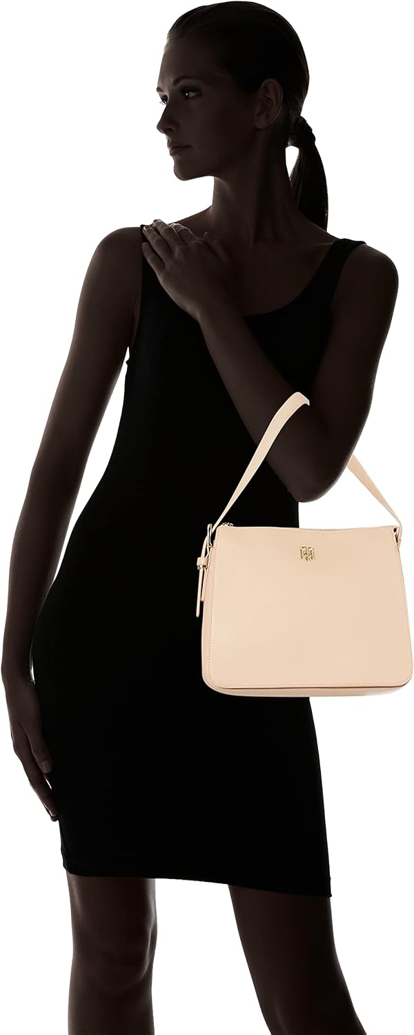 Tommy Hilfiger Damen Timeless TH Zeitlose Schultertasche, M Sandrift, Sandrift
