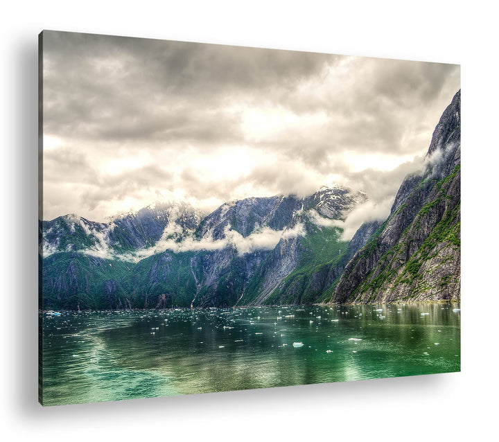deyoli Tracy Arm Fjord bewölkt in Alaska im Format: 80x60 als Leinwandbild, Motiv fertig gerahmt auf
