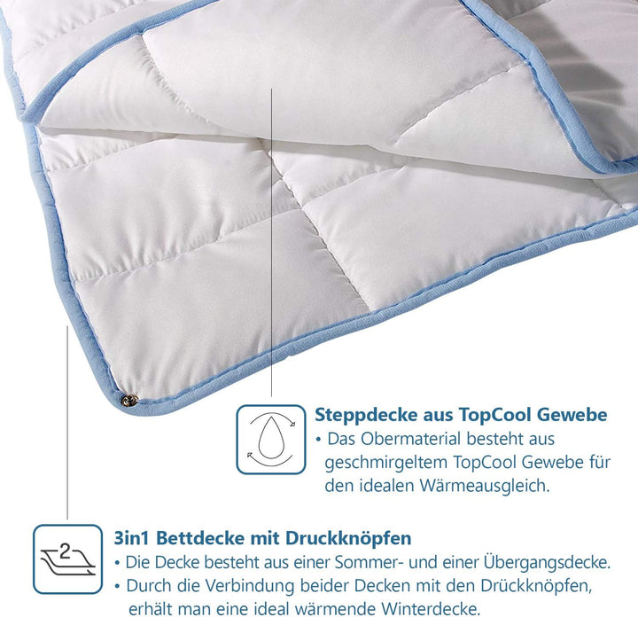 PROCAVE TopCool 4 Jahreszeiten Qualitäts-Bettdecke mit Druckknöpfen für Winter und Sommer | Soft-Kom