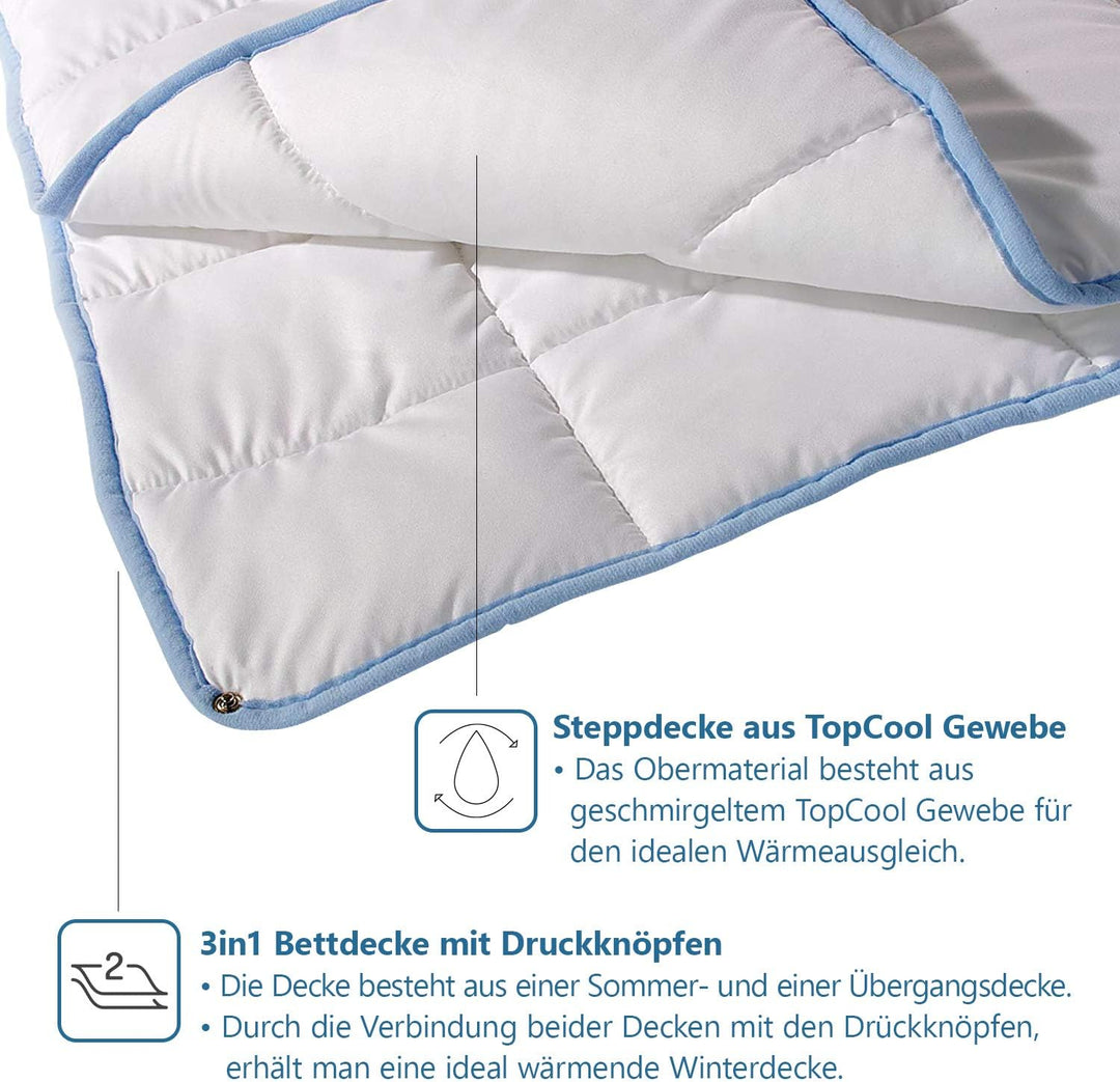 PROCAVE TopCool 4 Jahreszeiten Qualitäts-Bettdecke mit Druckknöpfen für Winter und Sommer | Soft-Kom