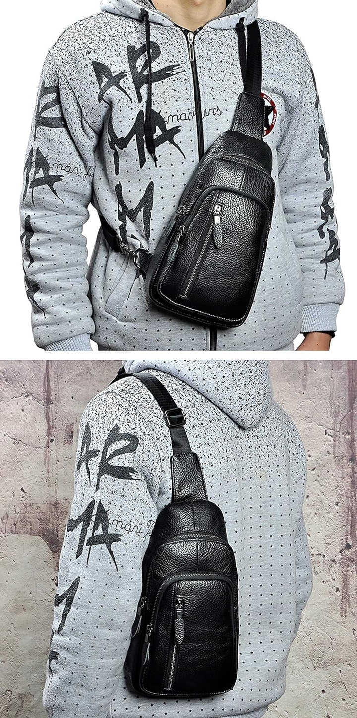 Le’aokuu Herren Echtes Leder Brusttasche Crossbody Bag Sling Bag Schultertasche Gurteltasche Umhänge
