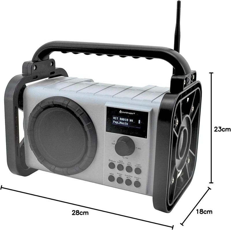 Soundmaster DAB80SG Baustellenradio mit DAB+ UKW Bluetooth und Li-Ion Akku IP44 Staub- und spritzwas