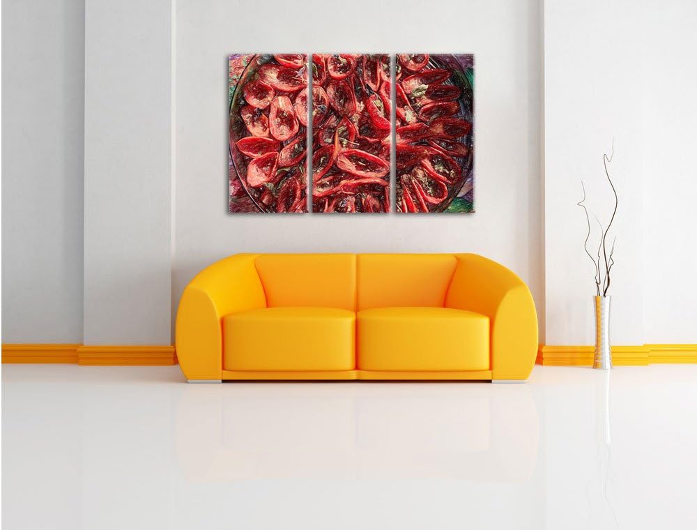 Pixxprint Tomaten Olivenöl Kräuter / 3-Teilig/Gesamtmass 120cm Leinwandbild bespannt auf Holzrahmen/