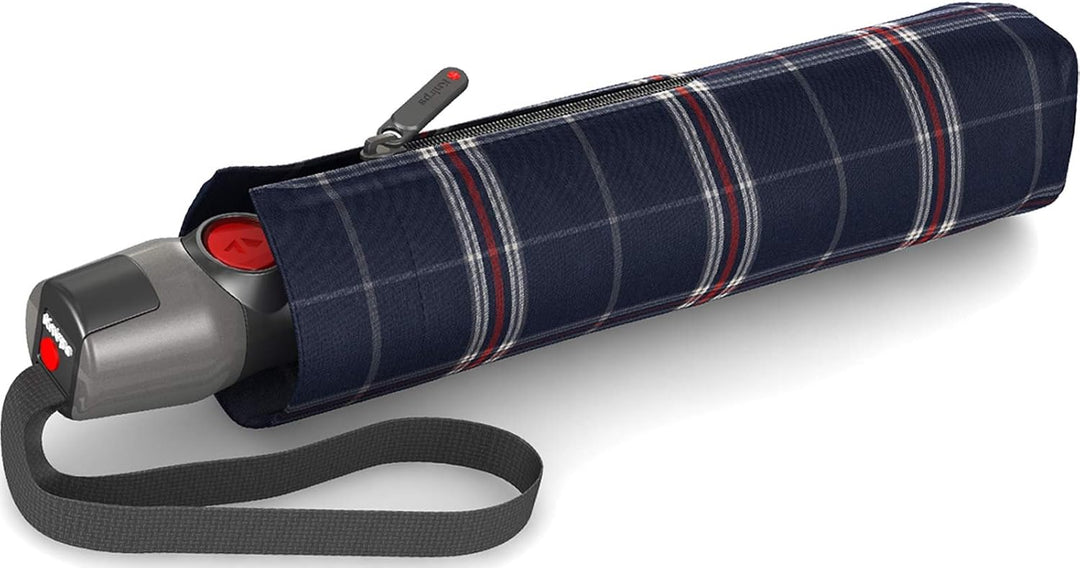 Knirps T.200 Taschenschirm Duomatic Check Navy - inkl. Futteral im Schirmdesign - Hochqualitative Ve