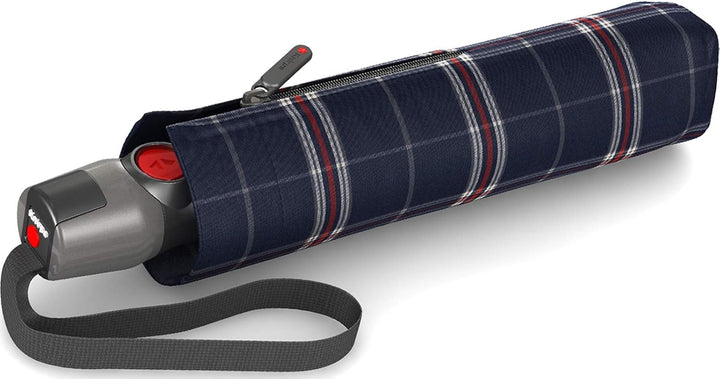 Knirps T.200 Taschenschirm Duomatic Check Navy - inkl. Futteral im Schirmdesign - Hochqualitative Ve