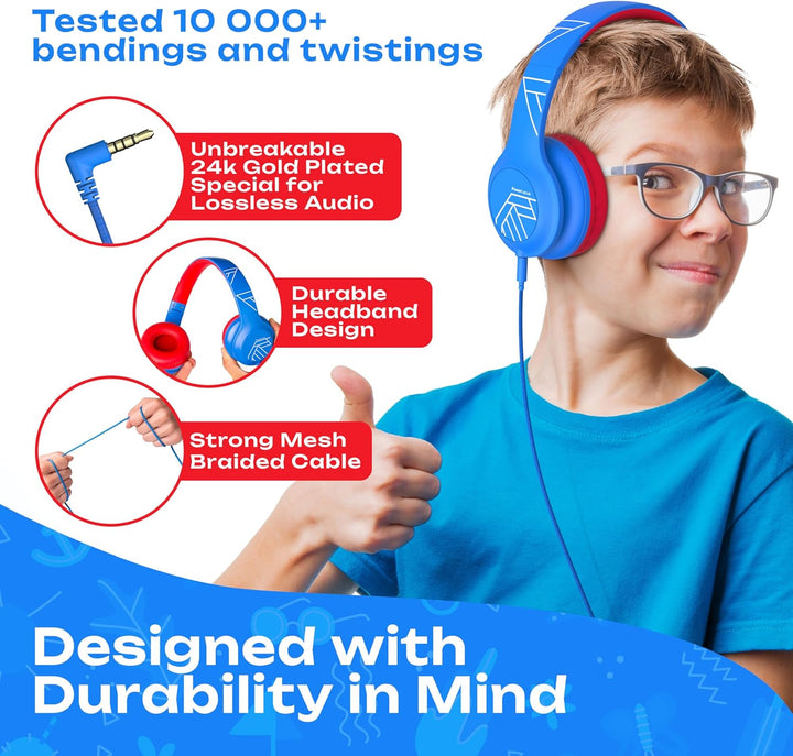 PowerLocus Kinder Kopfhörer mit Kabel, 85/94dB Sichere Lautstärke, 3.5mm Aux Jack, Hi-Fi Stereo, Hoc