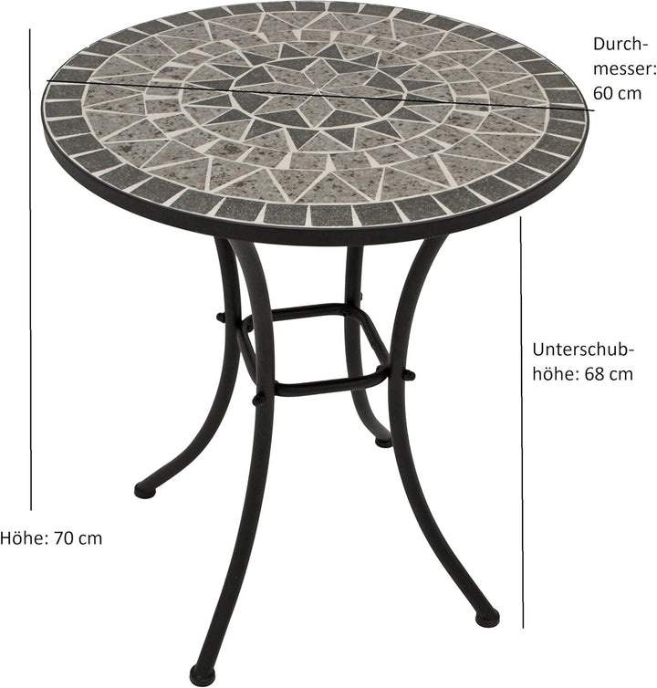 DEGAMO Bistrotisch Mosaiktisch Siena 60cm rund, Gestell Metall schwarz, Tischplatte aus Keramik in M
