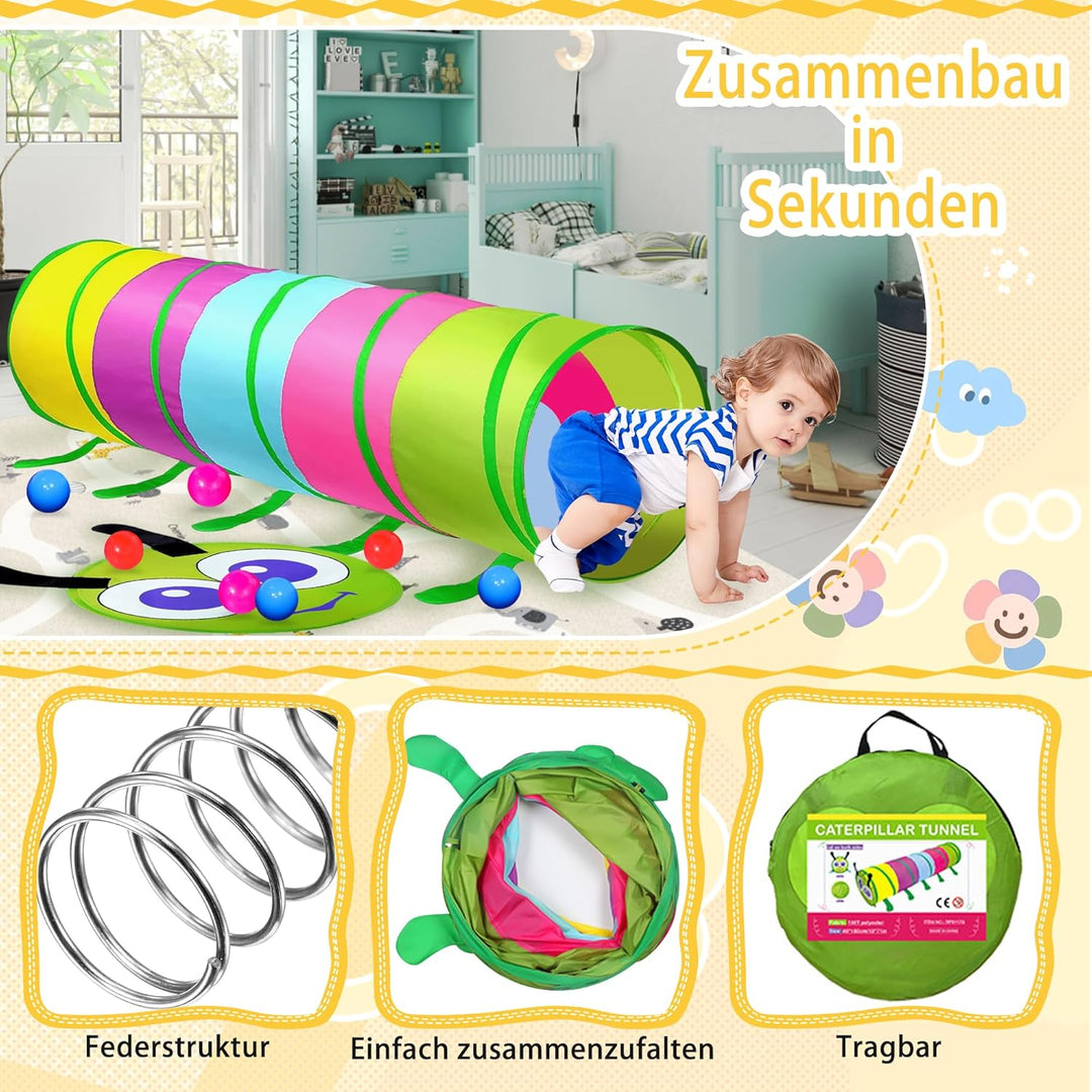 Fantasievoller Spieltunnel für Kinder ab 1 2 3 Jahr,Vielseitiger Krabbeltunnel,auch als Agility Tunn