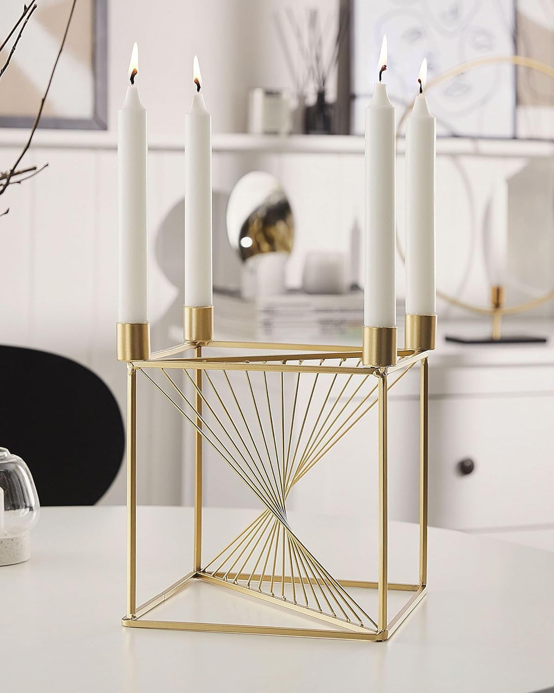 Moderner Kerzenständer in edlem Gold aus Metall für 4 Kerzen Mindoro