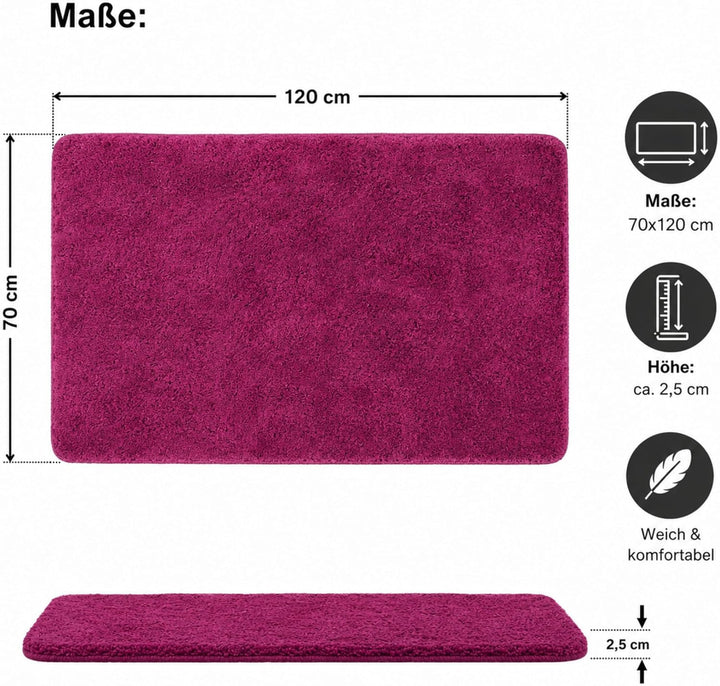 Brandsseller Badematte 70x120 cm Badezimmerteppich Badvorleger Badeteppich Beere 70x120 cm Beere, 70