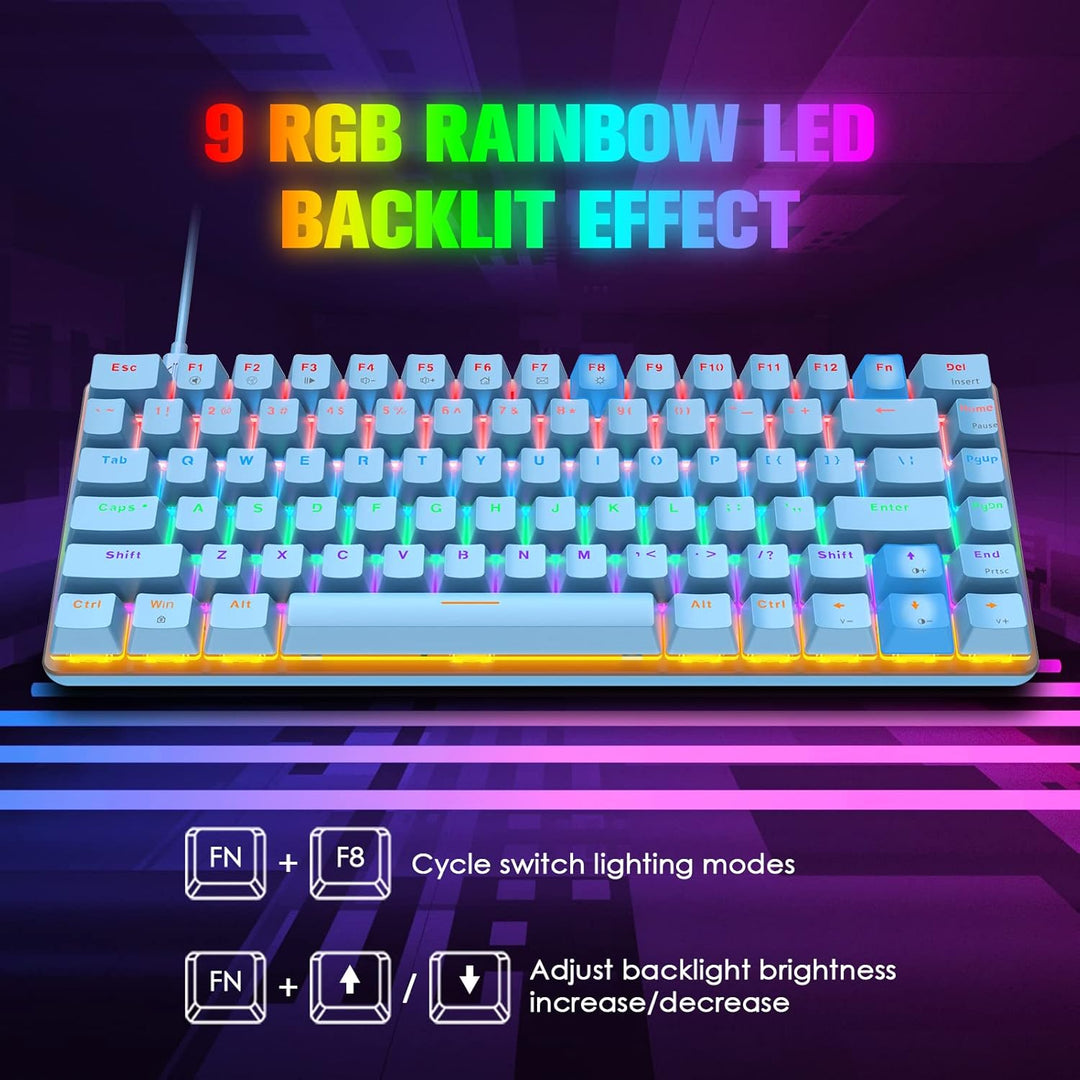 82 Tasten Kabelgebundene Gaming Mechanische Tastatur &amp; Adapter, 80% Rainbow LED Hintergrundbeleuchtu