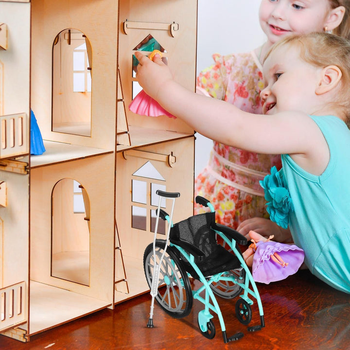 Miniatur-Rollstuhl Und Krücken Spielset Für Puppenhaus Zubehör Realistisches Faltbares Rollstuhlmode