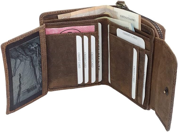 orso Bruno original Damen Portemonnaie Leder braun Gemustert mittelgross Damengeldbörse mittelgross
